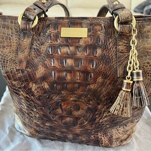 Brahmin Embossed Crock textured leather shoulder /tote. Suede interior.